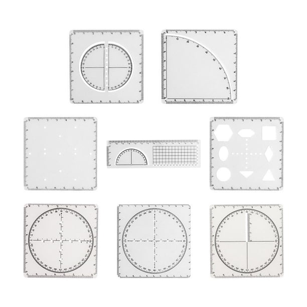 8 plantillas de dibujo de regla geométrica multifuncional, regla de punto poligonal, herramienta de funciones matemáticas para encofrados de oficina,
