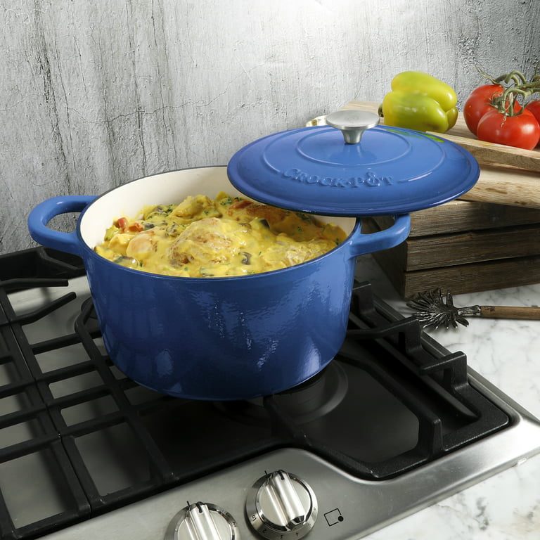 Crock Pot Zesty Flavors 5 Quart Round Enameled Cast Iron Dutch Oven in  Sapphire - 9160683