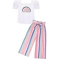 thumbnail image 2 of Oudiya Girls 2 Piece Outfits Puff Sleeve Square Neck Tops and Tie Belt Pants with Pockets Clothing Set for Kids 6-14Y, 2 of 7