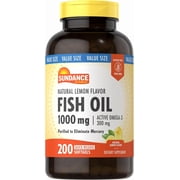 Fish Oil 1000mg with Active Omega-3 | 200 Softgels | Lemon Flavor | by Sundance