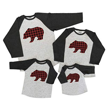 

7 ate 9 Apparel Matching Family Christmas Shirts - Plaid Bear Grey Shirt 3T