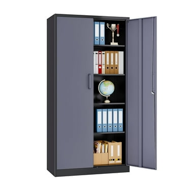 Fesbos Metal Storage Cabinet with Lock,Tall White File Cabinet with 2 Doors and 5 Adjustable Shelves,Steel Storage Cabinets for Garage, Home Office,Pantry,Hospital