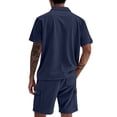 thumbnail image 4 of Mrmaere Men's Collared Button Down Shirt and Shorts Set Short Sleeve 2 Piece with Pockets for Work and Outdoor Navy XXL, 4 of 8