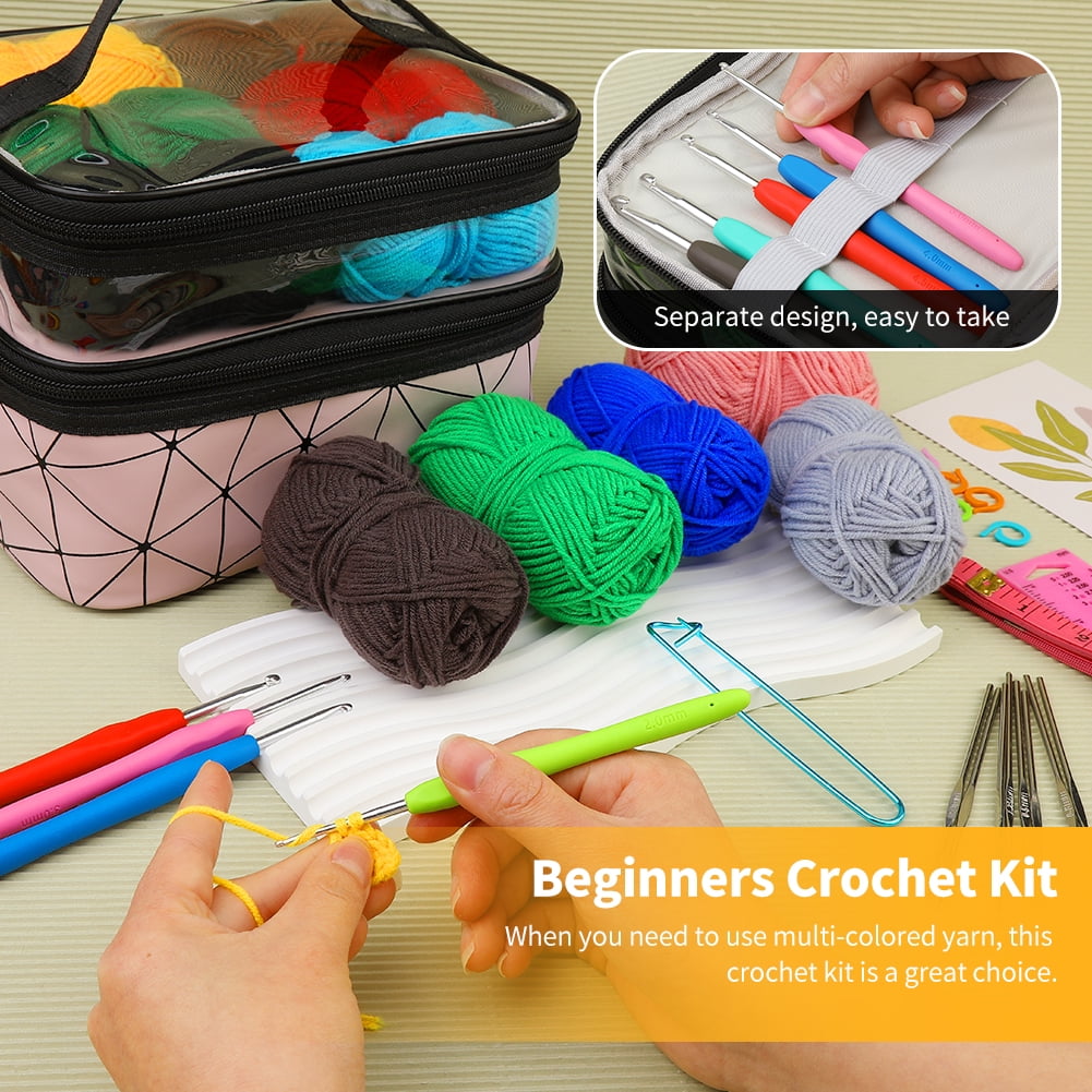 UzecPk 98 Piece Crochet Kit with Crochet Hooks Yarn Set - Premium Bundle  Includes Yarn Balls, Needles, Canvas Tote Bag and Lot More - Starter Pack  for Kids Adults 