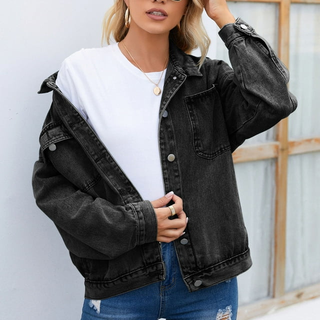 Puntoco Coat Chaqueta Vaquera De Manga Más Delgada Con Aspecto De Solapa De Color A La Moda Para Mujer Liquidación Puntoco Puntoco-1