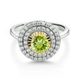 thumbnail image 2 of Gem Stone King 925 Silver and 10K Yellow Gold Ring Round Green Peridot and Moissanite (0.92 Cttw, Size 7), 2 of 3