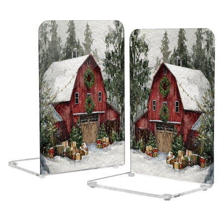 Acrylic Bookends 2 Pairs Decorative Book Stoppers for Home Office Desk Organizer Old Red Barn