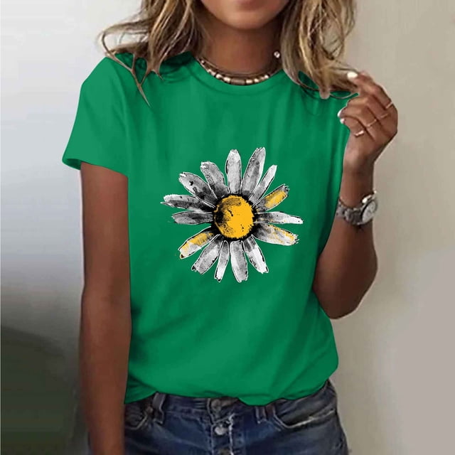 Ovbmpzd Hauts à Manches Courtes pour Femmes Vert Drôle Confortable Chandail T-Shirts Graphiques Blouses m