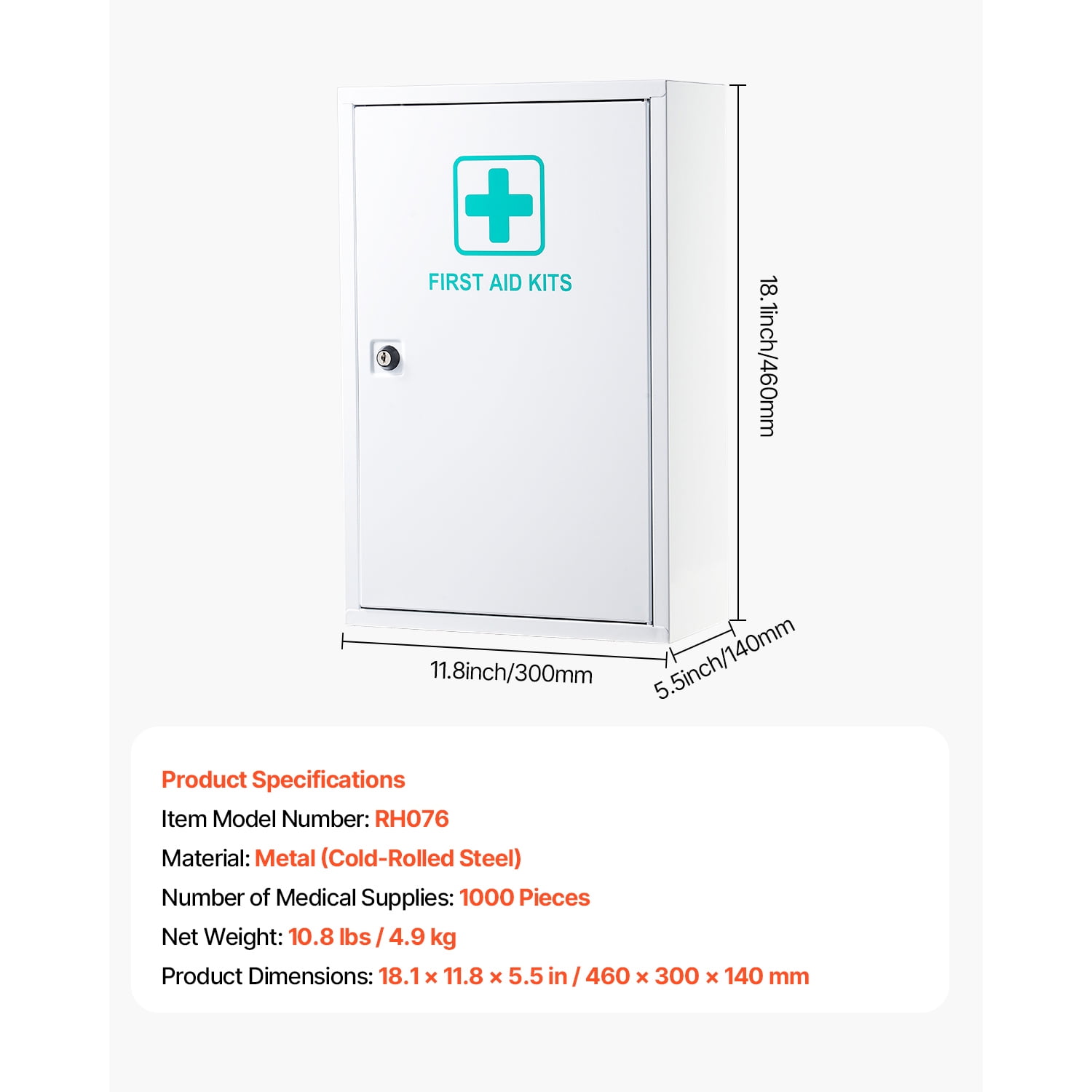KFFKFF 3-Shelf First Aid Cabinet, 1000 Pieces, Large Capacity Kit, Wall-Mounted Medicine Cabinet, OSHA & ANSI 2015 (Class A), Industrial Emergency Metal Box, for Business and Worksite