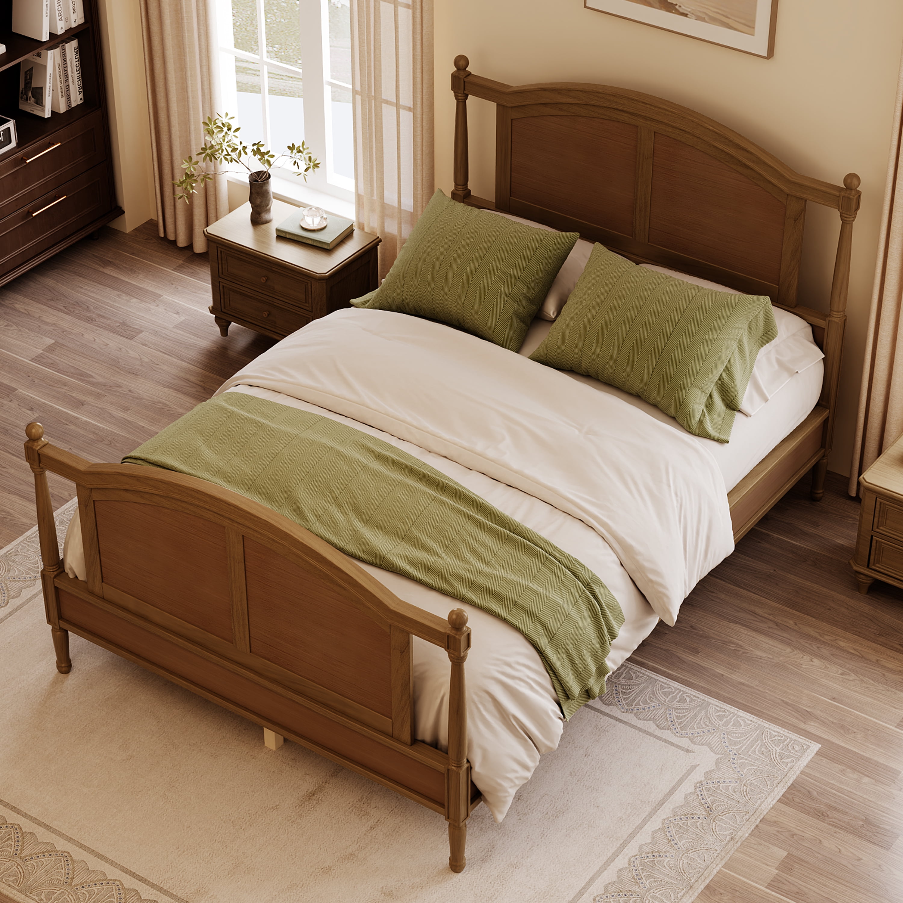 Mintazer Full Size Farmhouse Platform Bed Frame with Arched Panel Headboard & Footboard, Cottage Panel Bed Frame with Spindle Posts & Slat Support for Bedroom Guest Room, Walnut