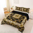 thumbnail image 2 of jejeloiu Rustic Baroque Queen Comforter Set For Men Women,Classic Print Comforter Sets Queen,Gold Black,Black Reversible,3pcs,1 Comforter and 2 Pillowcases, 2 of 7