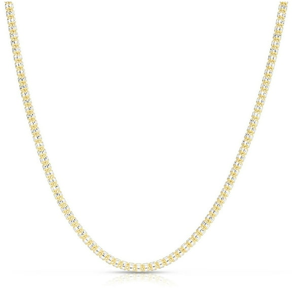 JewelStop 14K Two Tone Gold 3.14mm Diamond-Cut Textured Iced Chain 18 Inches, Lobster Clasp - 14.84gr.