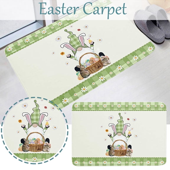 CoreLiving Easter Door Mat Outdoor Entrance Doormat Happy Easter Eggs Floral Design Bunny Rabbit Absorbent Non Slip Coir Rug Indoor/Outdoor Use for Front Porch Patio Home Decor 16"x24"