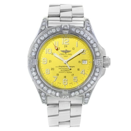 Pre-Owned Breitling Superocean Yellow Dial Custom Diamond 1.38ct Automatic Watch