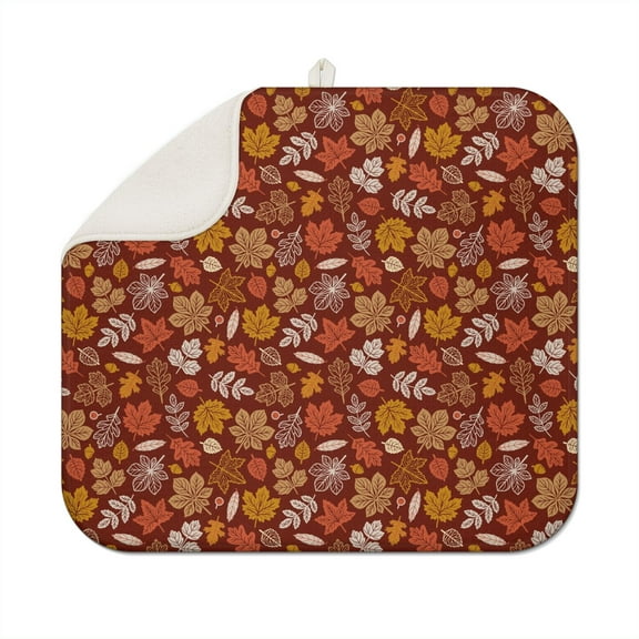 Fall Pumpkin Dish Drying Mat for Kitchen Autumn Maple Leaves Thanksgiving Day Microfiber Drying Mats Absorbent Reversible Dish Pad Medium Dish Draining Mat 16x18 inch