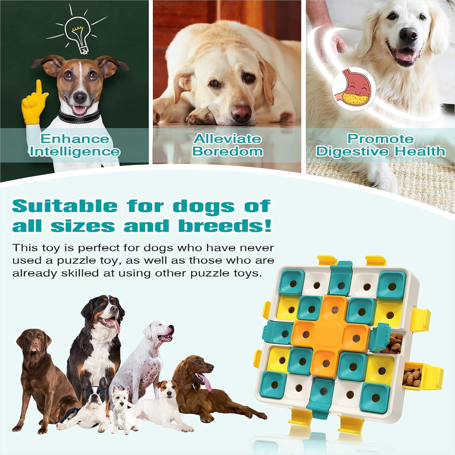 KADTC Large Size Dog Puzzle Toy, 2 Levels of Step-by-Step Challenge, 4 Ways to Play for Dogs Beginner to Advanced Mental Stimulation Toys, U.S. Brand