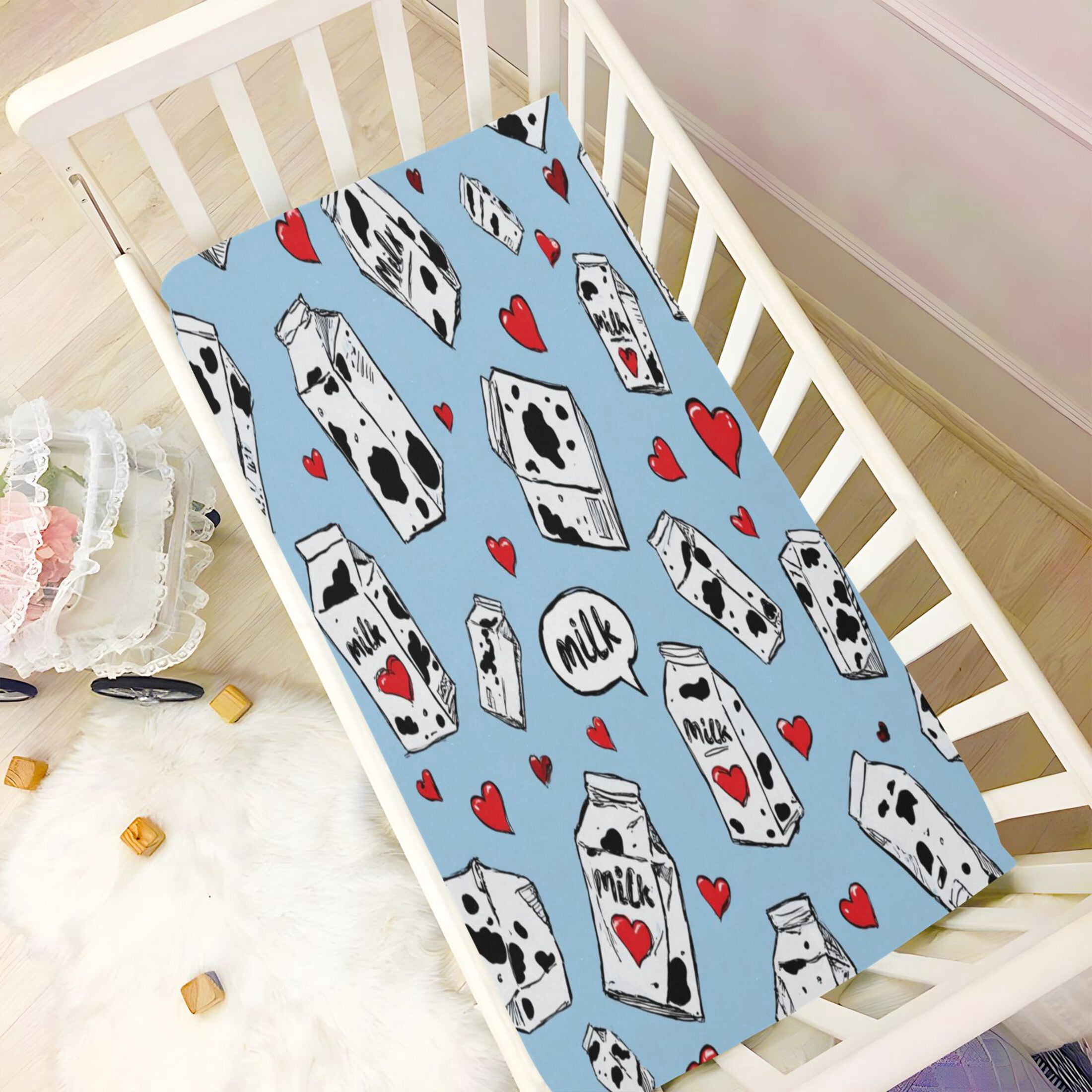 Baby Essentials 52”x 28”- Standard Cotton-like Modal Elastic- Milk Carton Design Crib Sheets for Newborns and Toddlers
