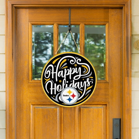 Pittsburgh Steelers 18 Happy Holidays Wooden Round Door Sign