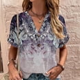 thumbnail image 2 of QLEICOM Women's Summer V Neck Leisure Short Sleeve Buttons Solid Blouses Shirts Tops Purple L, US Size 8, 2 of 5