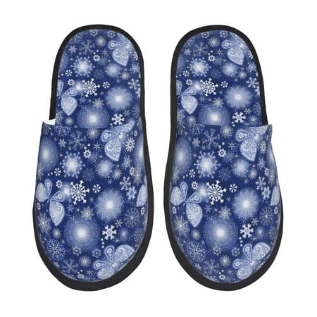 Balery Beautiful Snowflake Butterfly Slient Indoor Furry Fleece Comfort House Shoes Soft Non-Slip Home Shoes Cotton slippers House Slippers-- Large