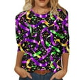thumbnail image 2 of Mifsaly Womens Mardi Gras Shirts Carnival Mask Print 3/4 Sleeve Tops Comfy Lightweight Festival Blouse Loose Fit Party T-Shirts Spring Summer Going Out Daily Streetwear L, 2 of 7