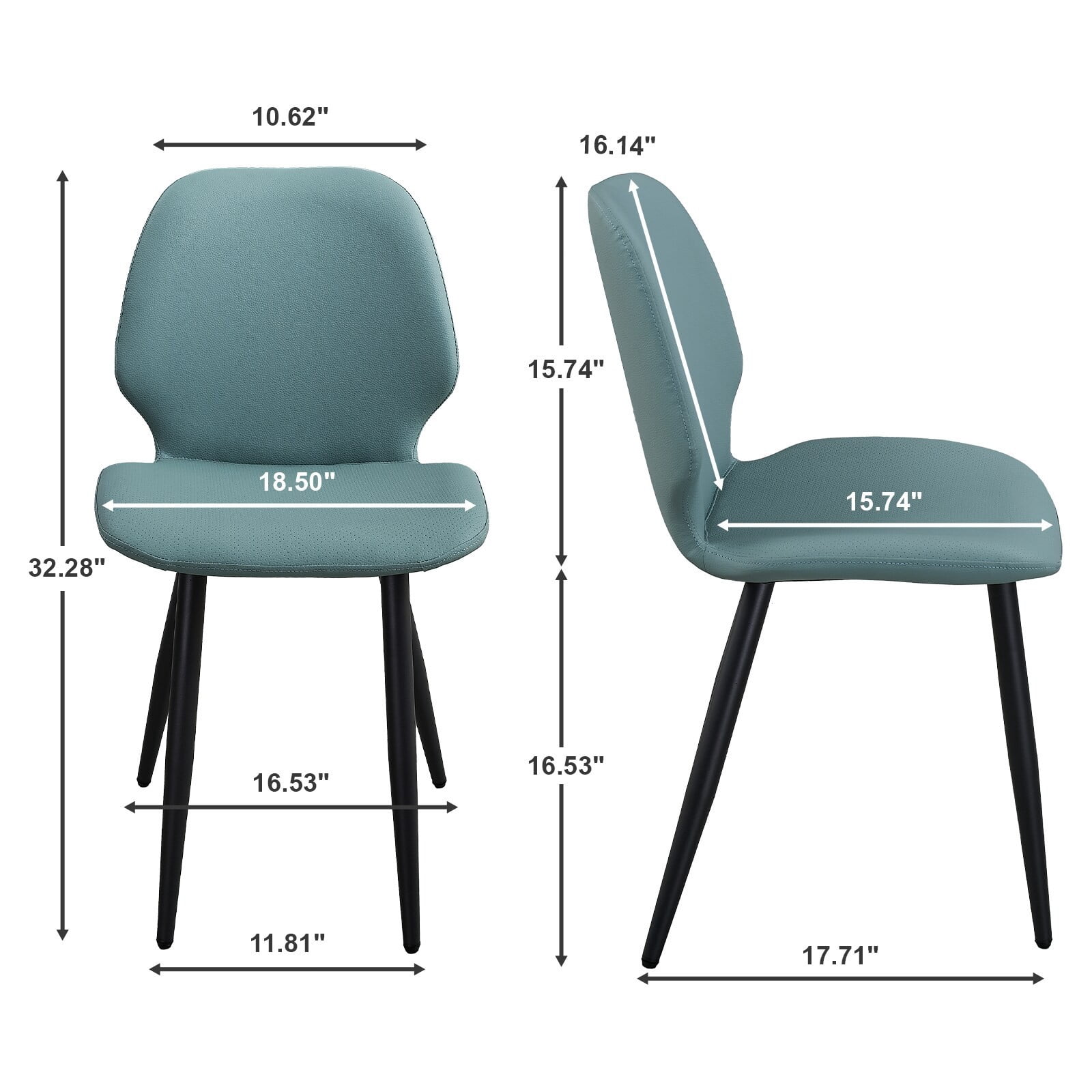 Faux Leather Dining Chairs Set of 2, Green Shell Back Upholstered Kitchen Chairs with Metal Legs, Modern Armless Side Chairs for Dining Room, Restaurant, Living Room & Meeting Room