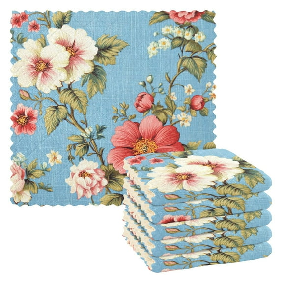 Qxltty Red and White Vintage Flowers Kitchen Towels Set of 6 Ultra Soft Absorbent Quick Drying Dish Cloths 11 x 11in