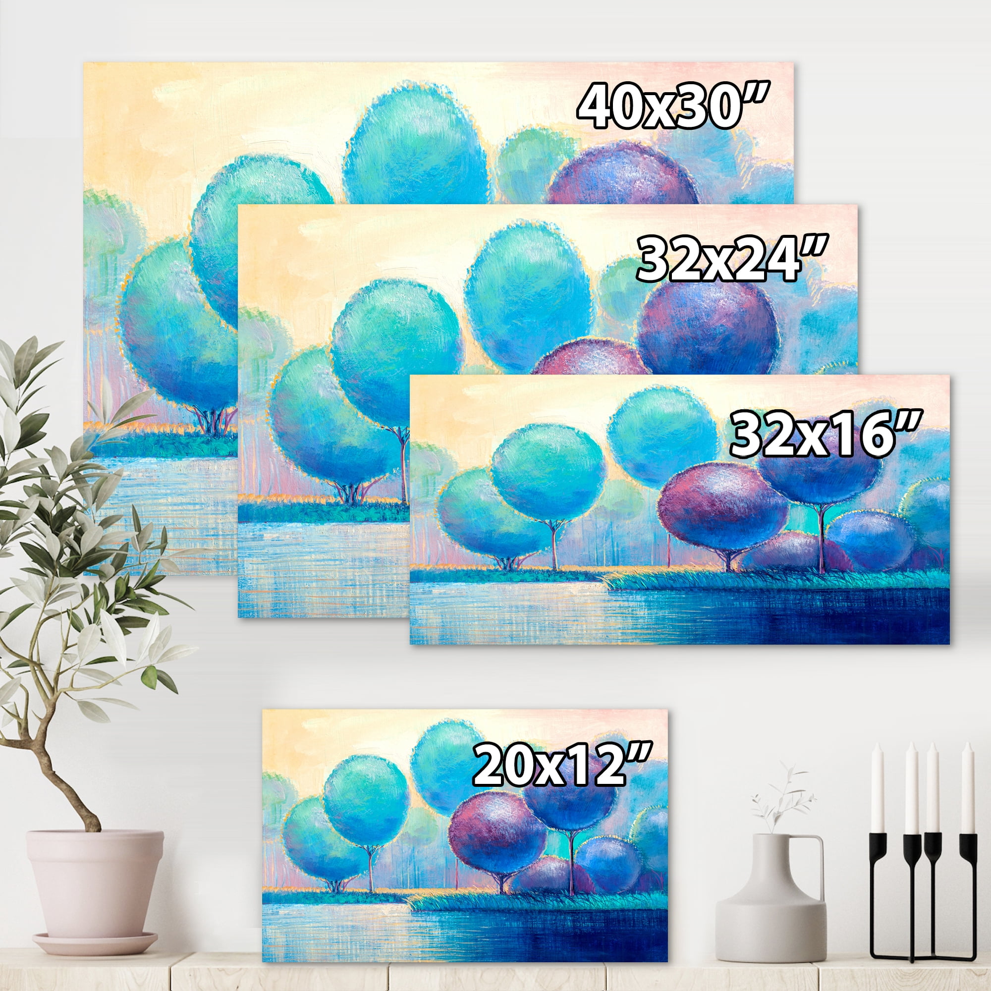 Designart ' Ornamental Colourful Trees V ' Modern Canvas Wall Art Print