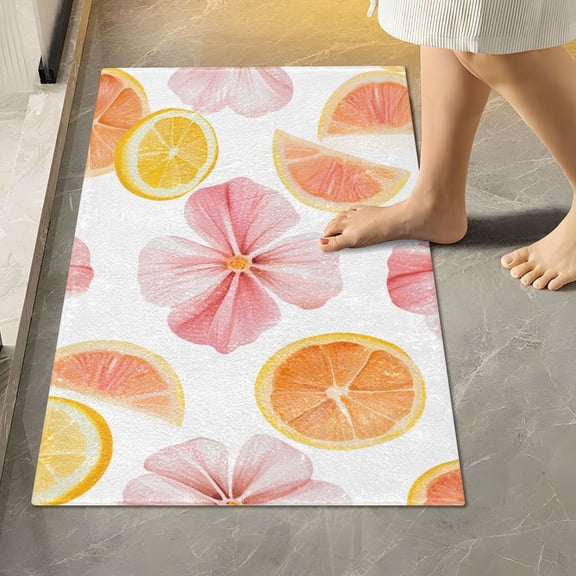Yayeee Bath Rug for Bathroom Floor Non Slip Rectangle Fluffy Soft Absorbent Mat, 16"x24", Floral Orange