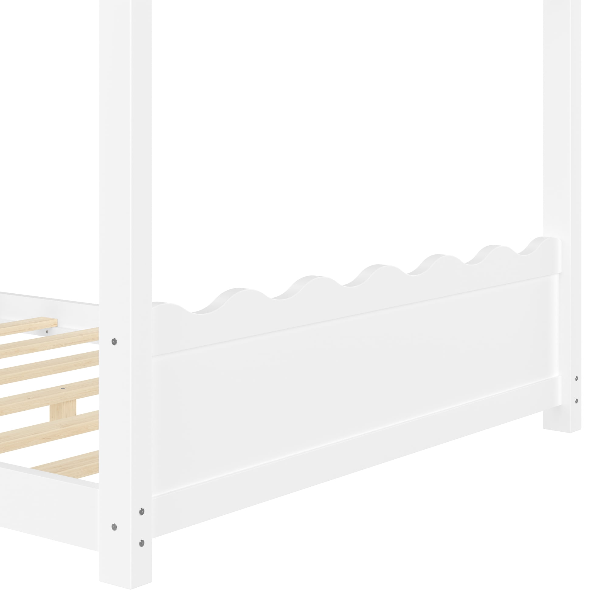 Leumius Full Size House Shape Bed,Montessori House Bed Solid Wood Floor Bed for Kids,No Box Spring Needed,Light White