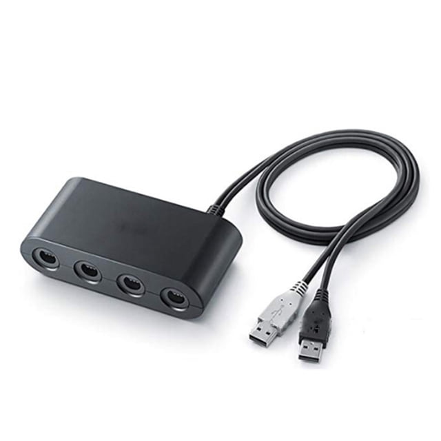 Adaptador y convertidor de controlador portátil de 4 puertos para Wii U, PC con puerto USB y videojuegos de Switch, color negro