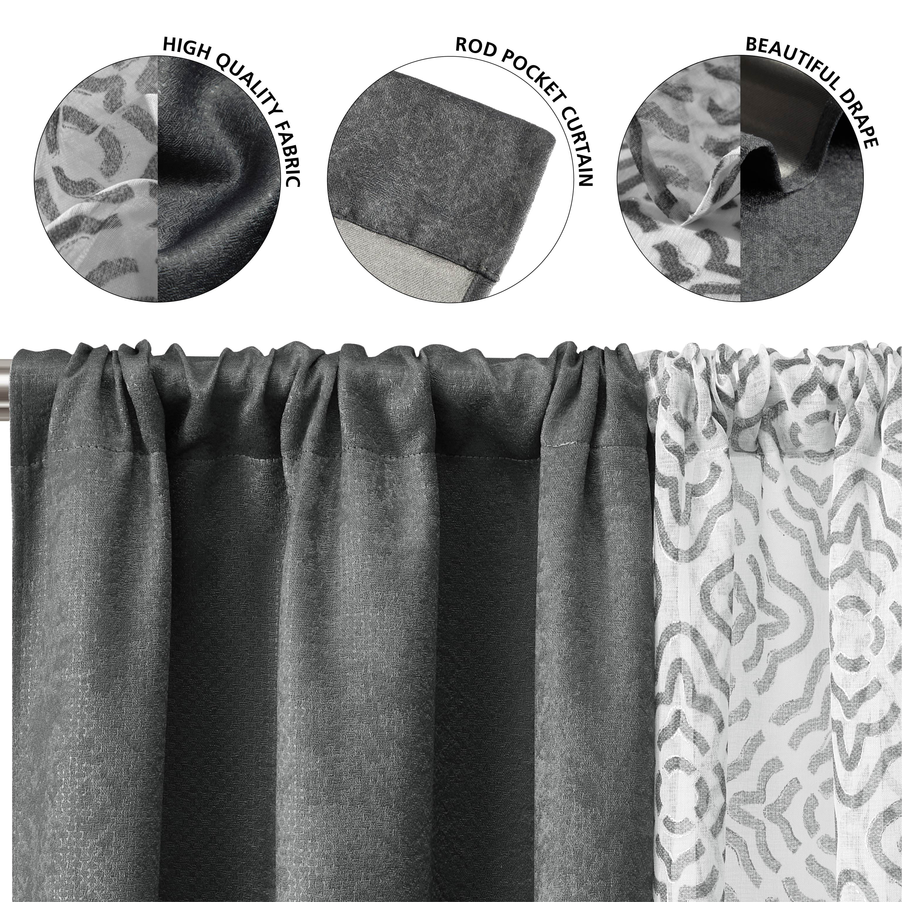 (2 pack) Mainstays Metallic Blackout Curtains and Sheers Set, 4 Panels, Soothing Gray, 27.5" W x 84” L