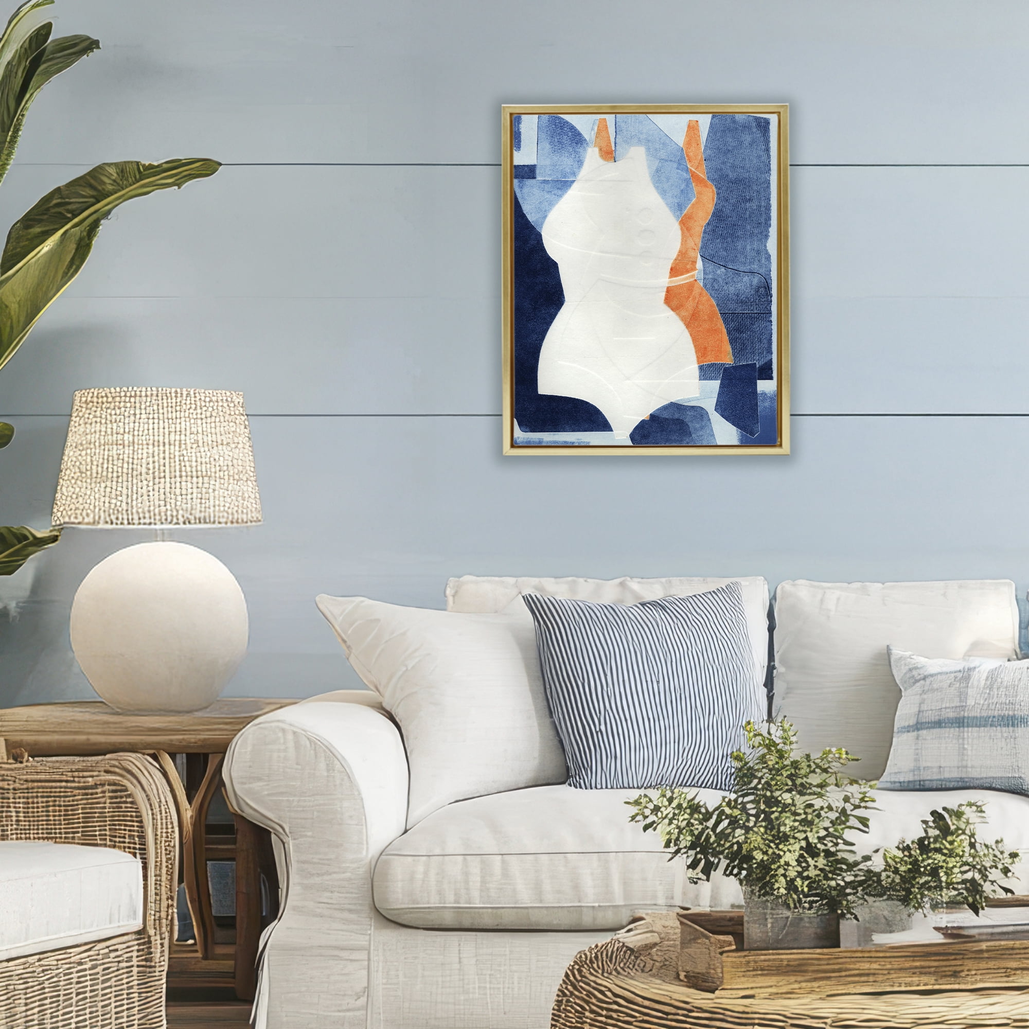 Stupell Industries Abstract Fashion Shapes Blue Gold Framed Floater Canvas Wall Art, design by Stacy Milrany