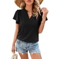 thumbnail image 2 of Lucakuins Blusa de manga corta de verano para mujer, cuello en V recortado Color sólido Casual Party Street Summer Shirt Tops Lucakuins moda, 2 of 7