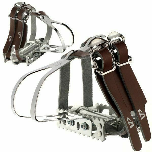 VP Track Fixie Bike Pedals Toe Clips and Leather Straps