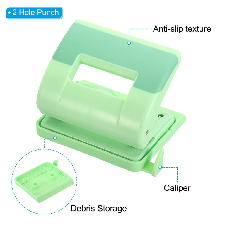 2 Hole Paper Punch Metal Hole Puncher 8 Sheet Capacity Adjustable Punch,  Green