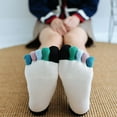 thumbnail image 5 of Women Funny Rainbow Colorful Split Toe Socks Harajuku Japanese Style Contrast Color Patchwork Ribbed Five Finger Separated Mid Tube Hosiery, 5 of 18