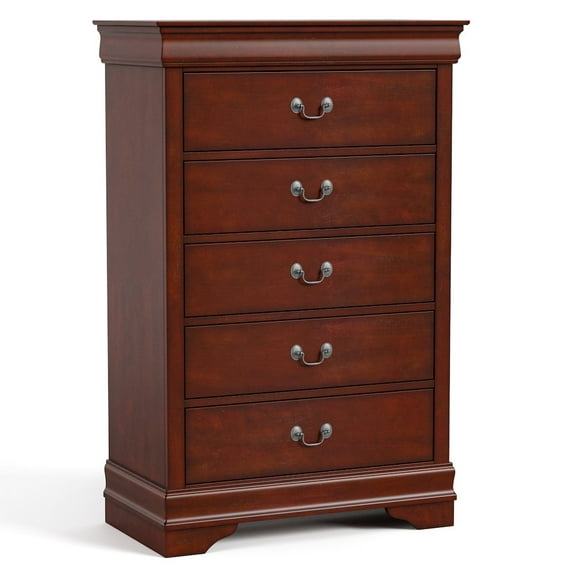 Furniture of America Toni Transitional Solid Wood 5-Drawer Chest in Cherry