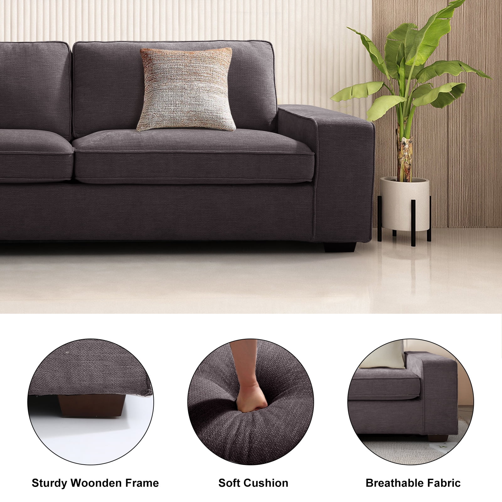 COHOME 88.58 Modern Loveseat Sofas Couches with Solid Wood ,Living Room  Furniture with Armrests, Sofa for Small Spaces, Removable Back Cushion,  Beige Chenille 