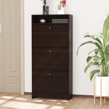 HOMCOM Shoe Storage Cabinet with 3 Large Fold-Out Drawers, Espresso