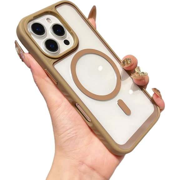 Shockproof Clear Solid Color Edge Magnetic Phone Case for iPhone, Compatible with (Rose Gold,iPhone 13 Pro Max)