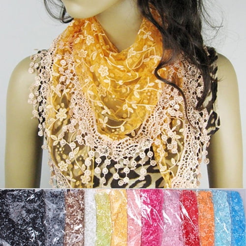 Yesbay Lady Hollow Tassel Lace Rose Floral Scarf Triangle Shawl Wrap  Gift,Scarf 