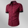 thumbnail image 4 of AHTJRT Men's Casual Short Sleeve Button Down Shirt Versatile Contrast Stitching Cuffs Lightweight Modern Fit Trendy Tees Red XL, 4 of 4