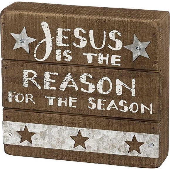 Primitives by Kathy Slat Box Sign, Jesus is The Reason for The Season