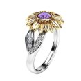 thumbnail image 1 of Anillos para mujer, regalos para mujer, exquisito anillo de moda con diseño floral de girasol y diamantes en dos tonos dorados., 1 of 2