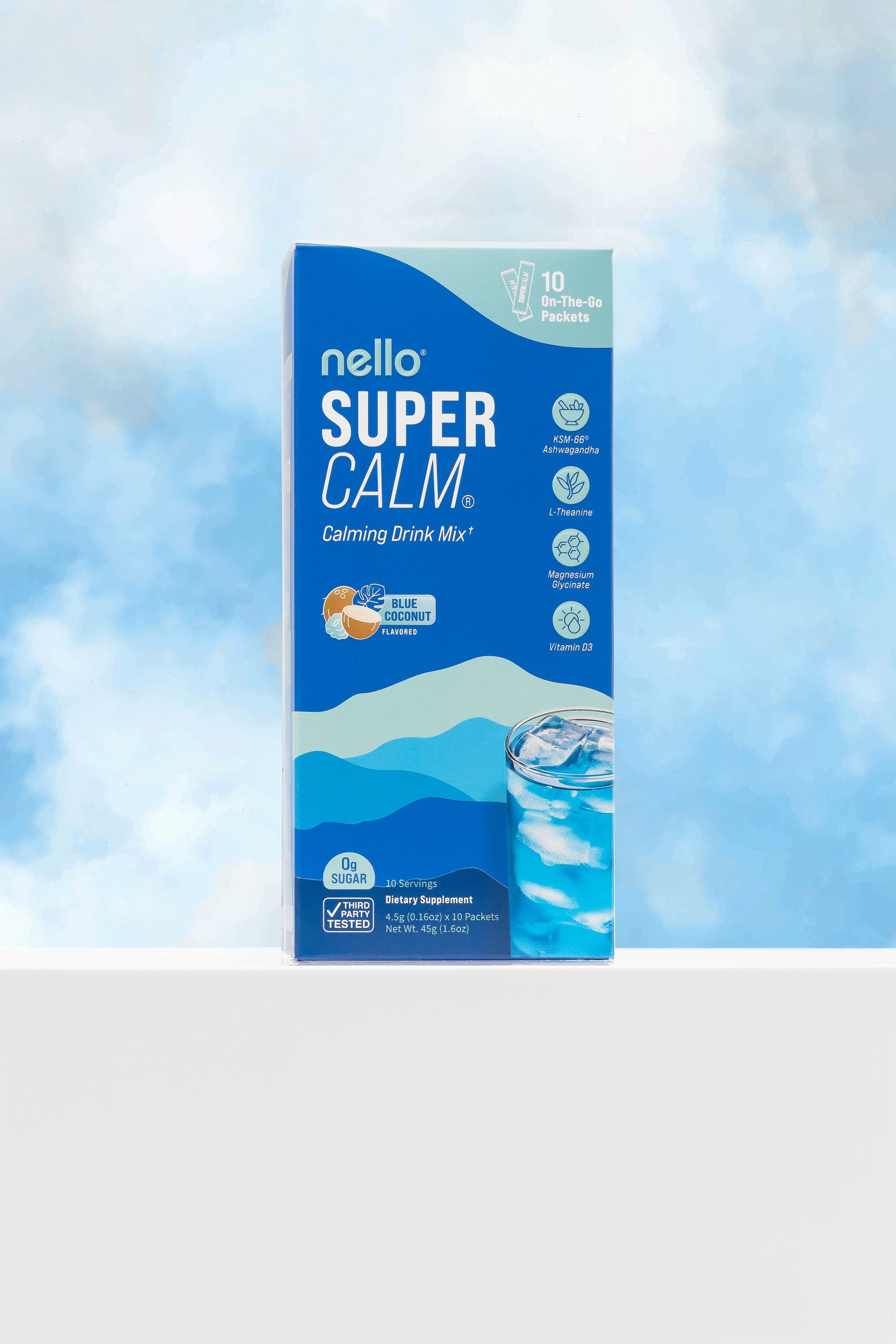 Nello Supercalm Calming Drink Mix Packets, Blue Coconut, 1.5 oz, 10 Count