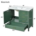 thumbnail image 2 of Bathroom Vanity with Sink, Freestanding Bathroom Sink Vanity with 3 Drawers & Soft-Close Door, Solid Wood Bathroom Cabinet with Ceramic Basin for Small Space (Green & 36"), 2 of 8