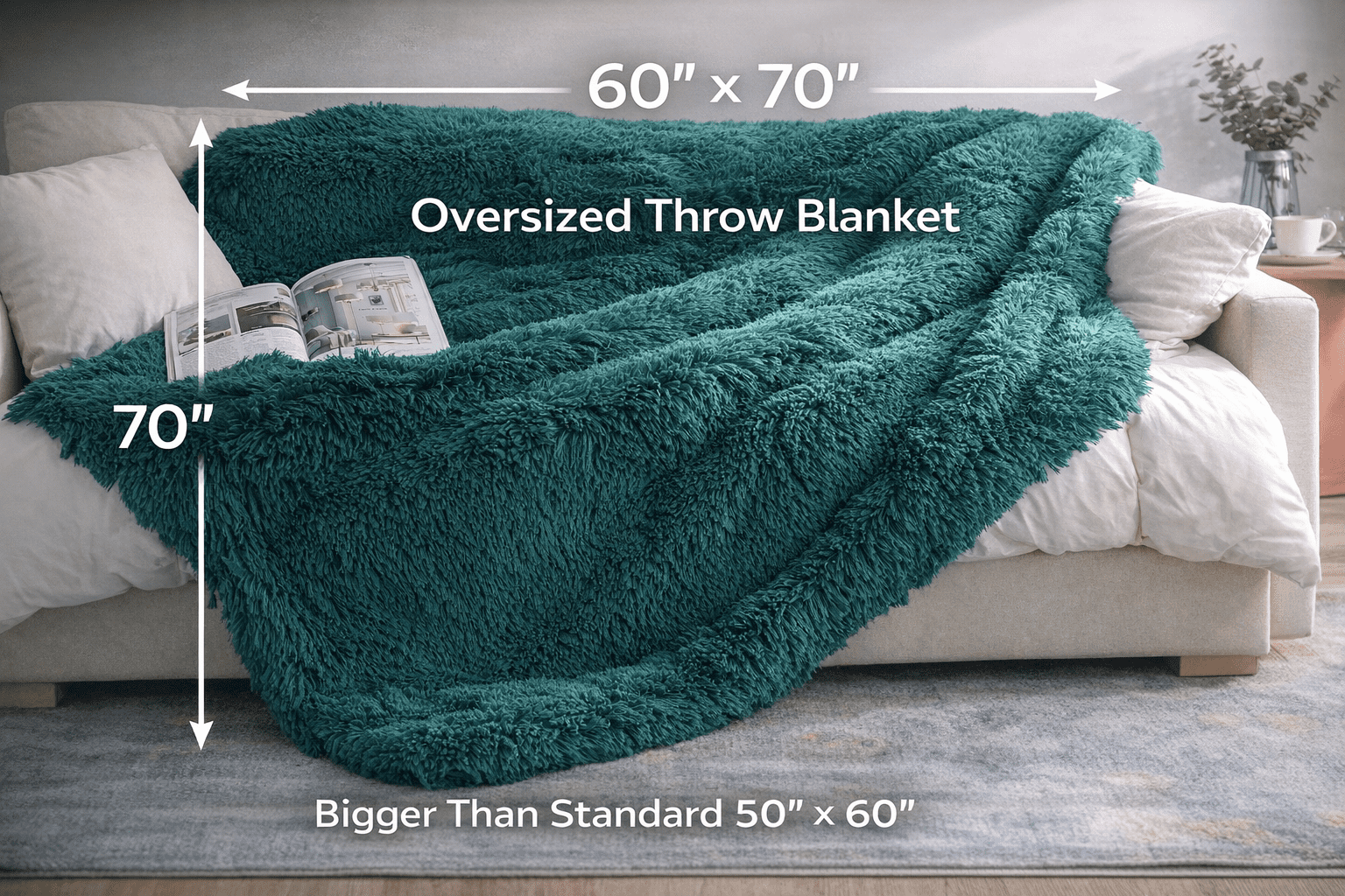 Reafort Luxury Long Hair Shaggy PV Fur Faux Fur Oversized Throw Blanket (60"X70" Throw, Evergreen)