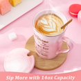 thumbnail image 4 of Taza de café ALBISS con estampado dorado de mármol rosa, 400 ml, con tapa y cuchara, 4 of 6