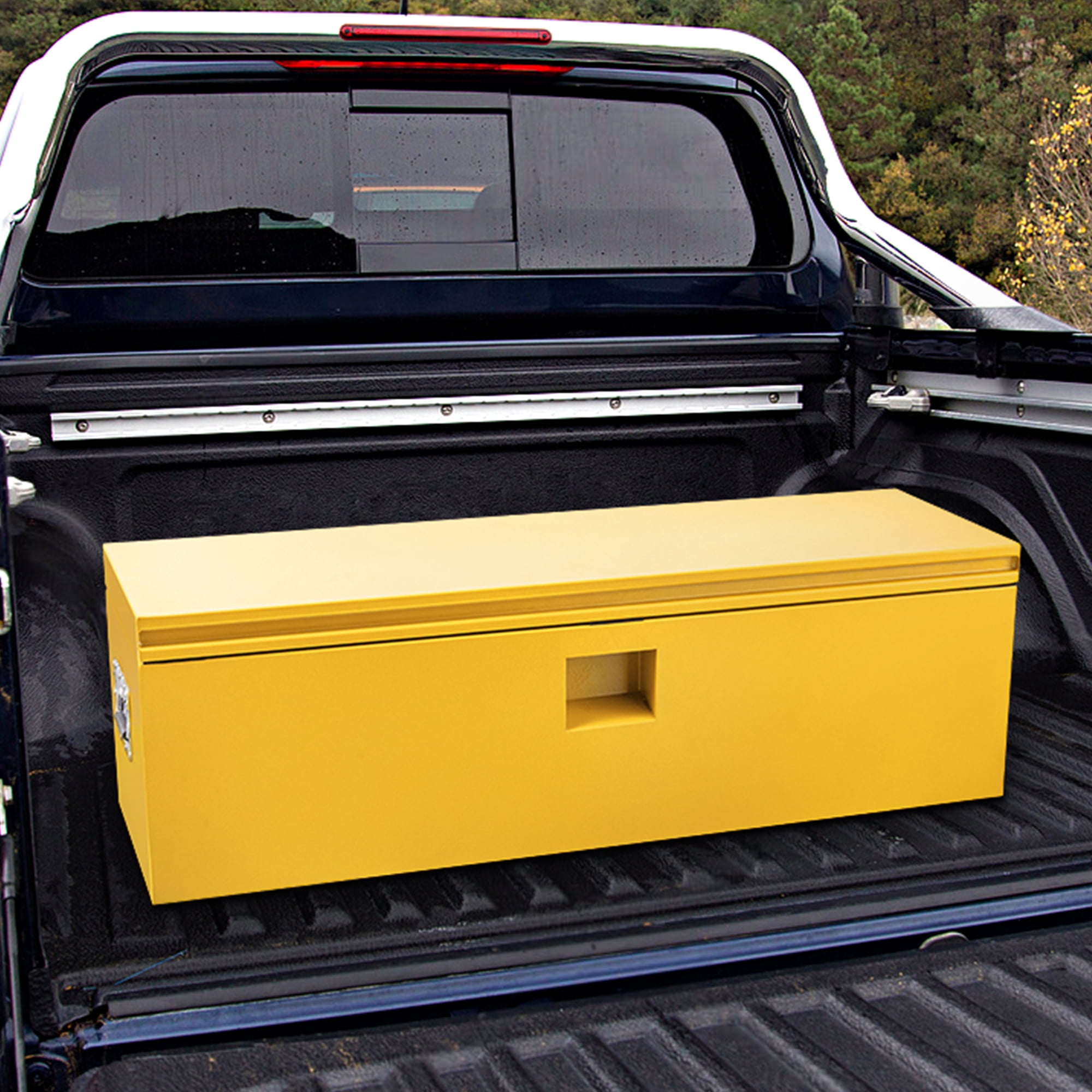 36" x 15" x 15" Yellow Steel Truck Bed Tool Box, Heavy Duty Trailer Tongue & Pickup Storage Chest with Dual Hydraulic Lid Supports, Truck/RV/Trailer Tool Organizer